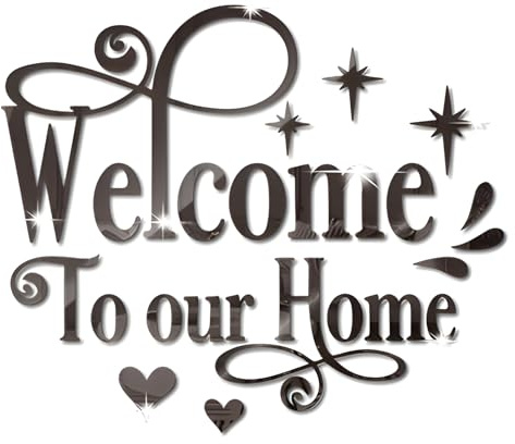 INCAUCA Welcome to Our Home Wall Decor Sticker, Home Acrylic 3D Mirror Wall Decal, Removable Art Letter Sign, Wall Door Quote Decoration DIY for Living Room Bedroom Sofa TV Background (Black)