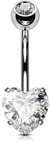OUFER 14G 8mm Piercing Ombelico Titanio Corto Barra Cuore CZ Palline Oro Barbell Navel Bar Belly Button Rings Gioiello Donna 1.6mm