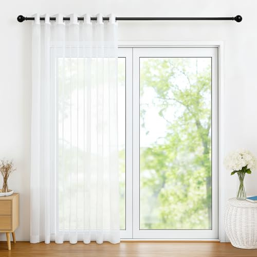 Joydeco Cortinas Salon Modernas 2 Piezas 140x122 cm, Cortinas Visillos Blancas Cortas Translucidas con Ojales para Ventana Salediza, Cocina