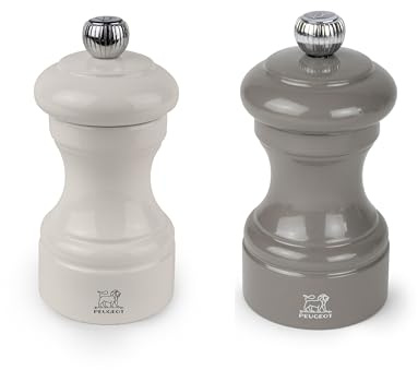 Peugeot Bistro Pepper and Salt Mill Set, 4in - Essential Kitchen Tools with Adjustable Grinding Precision, Beechwood Mills - Enhance Flavors in Everyday Cooking (Ivory/Grey)