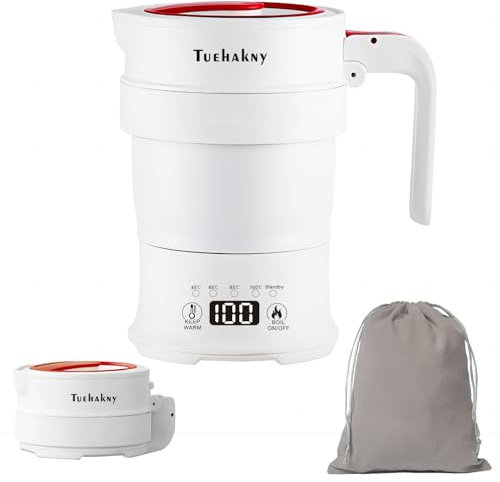 Hervidor Eléctrico Plegable 0.7L, Hervidor de Camping Portátil con Panel de Control de Temperatura, Hervidor de Viaje Compactable con Pantalla de Temperatura en Tiempo Real, 1000W