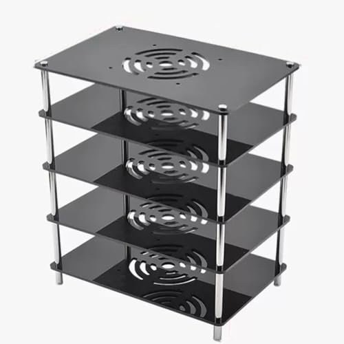ZIUSFAC Mini Audio-Video-Komponenten Rack HiFi Regal AV-Medienständer 1-5 Etagen Kleines Desktop Audio Rack Schwarzer Acryl Audio Entertainment-Center Ständer(Black,5-Tier)
