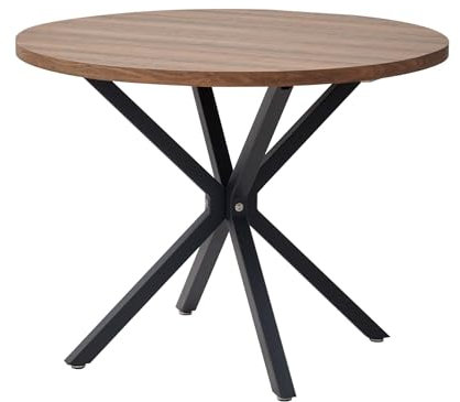 DEYARNA HOME Esszimmertische mit Metallgestell, Küchentisch für 4-6 Personen, 100cm Runder Tisch für Wohnzimmer, Büro, Restaurant (Dunkle Holzfarbe)