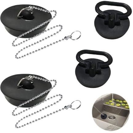 Bieiyhe 4 Pcs Bouchons pour Baignoire,Bouchon Evier Cuisine Universel,Bouchon Lavabo Caoutchouc,Bouchon Evier avec Chaine,Bouchons de Vidange,Bouchon D'éVier pour égouts,Bouchon Lavabo pour Baine