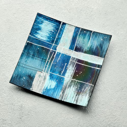 Sienna Glass Piazza Blue Square Glass Plate – Handcrafted 28cm Decorative Plate with Elegant Blue Mosaic Design – Stylish Centerpiece for Home, Kitchen, Dining Room, and Special Occasions