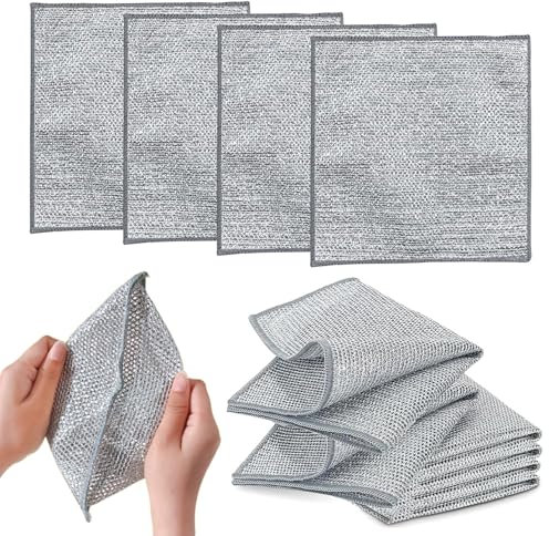HNNFMY 10PCS Double Layer Wire Dishwashing Cloths Non Scratch Multipurpose Wire Miracle Cleaning Cloths Wire Dishwashing Rags 20x20cm Reusable Cleaning Cloths Dishcloths Rag Towel for Kitchen Dish