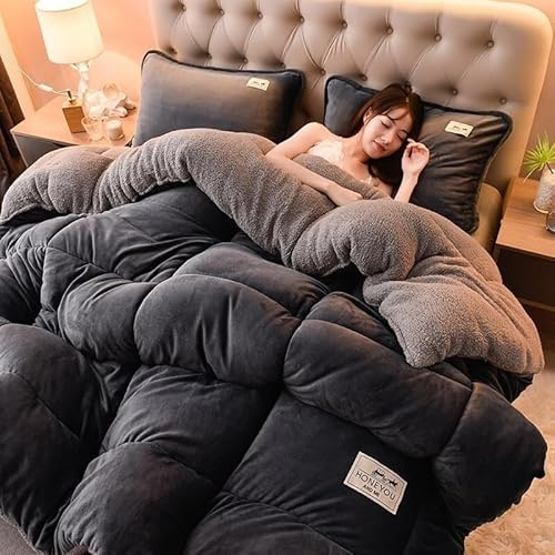 Couette Polaire Double Face Épaisse Et Chaude en Tissu De Velours d'Agneau, Cachemire - Noyau d'Hiver (Dark Gray, 1.5x2.0m 2kg)