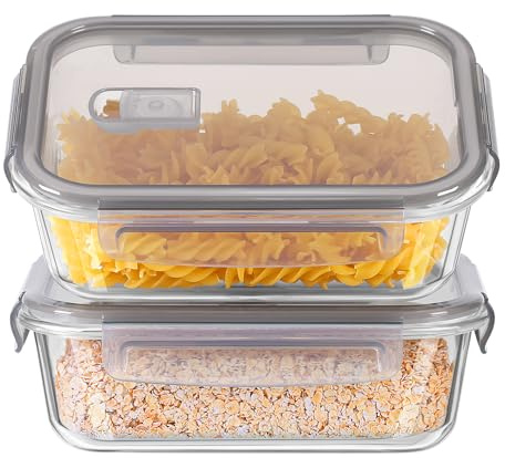 TDSYDS Lot de 4 récipients en verre avec couvercle (2 récipients + 2 couvercles) - Boîtes de conservation en verre avec couvercle - 640 ml - Pour micro-ondes - Boîte à repas en verre avec couvercle