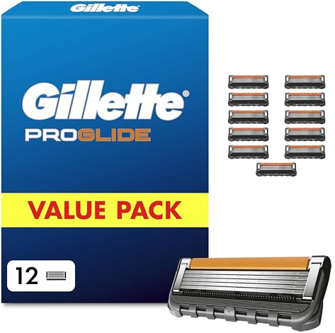 Gillette Proglide Rasierklingen Herren, 12 Original Ersatzklingen — 2X Gleitstreifen vor und nach Den Klingen und Everglide Gleitstreifen für Unglaubliche Gründlichkeit und Komfort