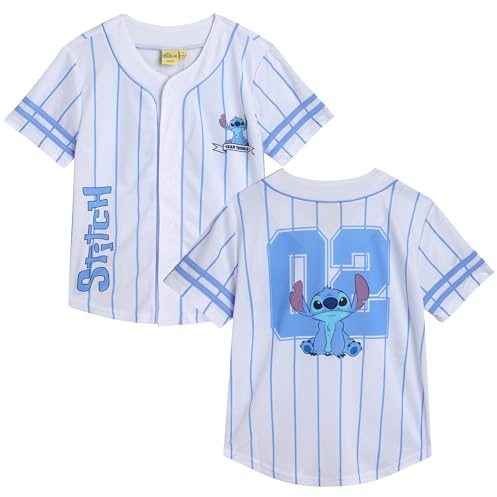 Disney Boys Sports Jersey - Mickey Mouse Cars Lightning McQueen Lilo and Stitch Hockey Baseball Jersey for Boys (Size: 3T-7), Size 5-6, Blue Stripes Lilo