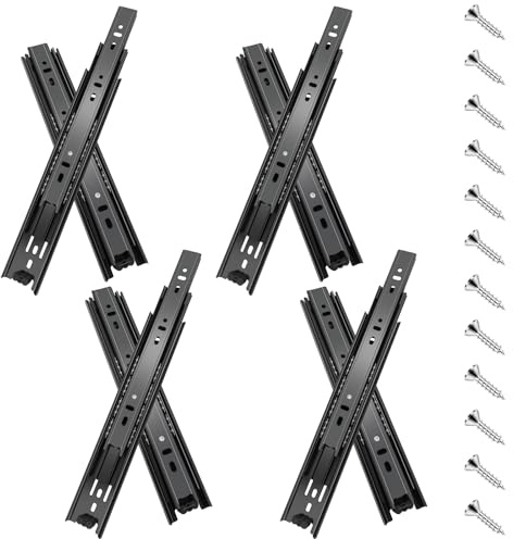 Sulawskys 4 paires glissières de tiroir 45 cm (8 pièces),glissiere pour tiroir, montage latéral,extension complète,coulisse tiroir avec roulements à billes, capacité de 45 kg, noir
