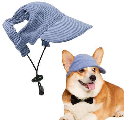 Voarge Bonnet de baseball pour chien, casquette réglable avec trous pour les oreilles, chapeau d'été, chapeau de soleil, voyage, en cord, respirant, chapeau de soleil pour chien (Bleu, L)
