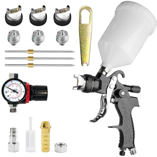 KCNKCN HVLP Pistola a spruzzo Pistola a Spruzzo per Verniciare professionale, con ugelli da 1,4, 1,7, 2,0 mm, 600 cc con manometro per vernice auto, primer, trasparente, top coat e ritocco