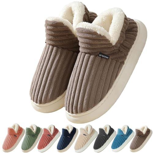 Coswind Chaussons Femme Homme Hiver Chaud Pantoufles Confortable Fermé Mousse Mémoire Antidérapantes l'intérieur et l'extérieur Marron 270