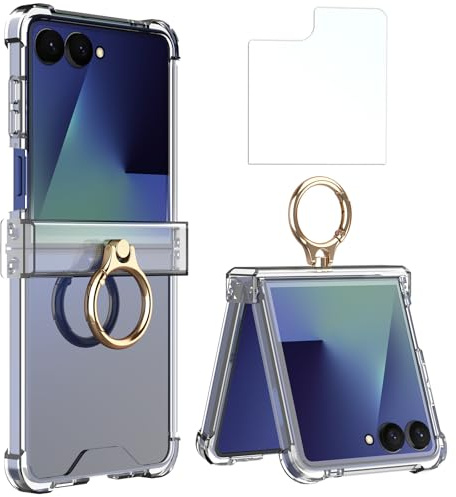 Simpeak Case Compatible with Samsung Galaxy Z Flip 7 5G, Soft Silicone Protective Cover Cases with Metal Ring Replacement for Galaxy Z Flip 7 for Women Men, Anti-Scratch,Shockproof Clear