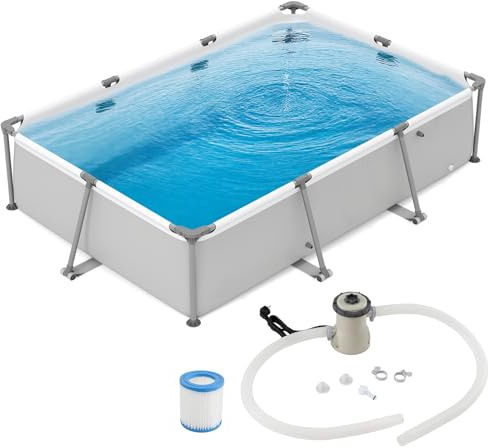 COSTWAY Pool-Set mit Filterpumpe, 300 x 207 x 66 cm, Aufstellpool rechteckig, Swimmingpool Komplettset groß, Swimming Pool für Garten