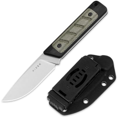 Kizer Smolt Kniv med Fast Blad, 7,43 cm 14C28N Fast Blad med Svart G10 & Micarta Handtag, Drop Point EDC Knivar med Slida för Camping Vandring 1063A6