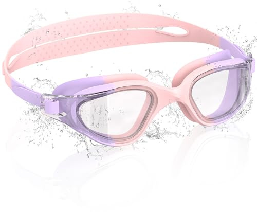 Ambienden Gafas Natación para Niños, HD 180° Gran Angular de Visión Gafas de Natación para 3-14 Años, Antivaho, Protección UV, Ajuste Rápido, Sello de Silicona, Gafas Piscina Unisex, T-PinkPL