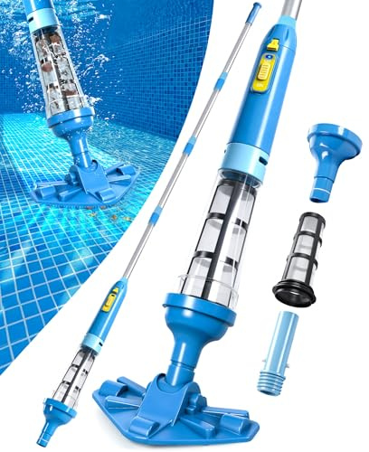 LanBlu Poolsauger Akku mit Teleskopstange, 60L/Min Pool Staubsauger Starker Saugleistung, 5200mAh Batterie Poolsauger Bodensauger Laufzeit bis zu 90 Minuten, Akku Pool Sauger Kabellos für Spas Blau