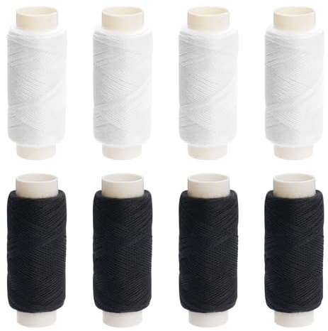 8 Pz Filo per Macchina da Cucire, 160 m/bobina Filo per Cucito nero e bianco, Fili di poliestere per macchina da cucire (4 neri, 4 bianchi)