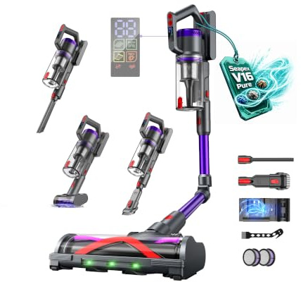 Circlio Aspiradora Sin Cable 58000Pa/600W/75Min, Escoba Aspiradora sin Cable con Brazo Flexible 1.6L, Modo Automático, Aspirador Inalámbrico Antienredo, Ideal para Suelos, Alfombras y Pelo de Mascotas