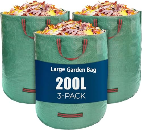 Tiusixsy 3 x 200L Sac Jardin Dechets Verts, Sac Vegetaux Jardin avec Poignées, Pliables et Réutilisables, pour Feuilles, Branches, Herbe et Déchets Ménagers