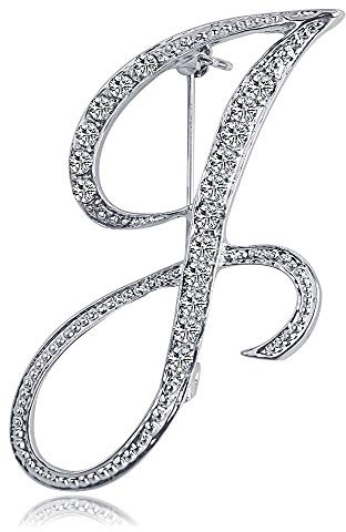 Letter Brooch Pins Initial Rhinestone Brooch for Women Crafts Silvery J