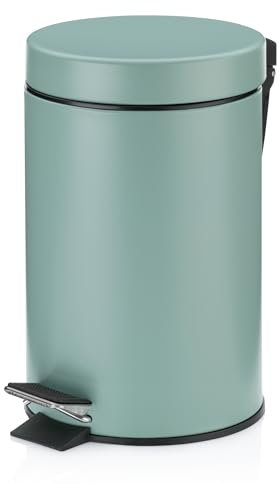 kela bidone cosmetico verde 3l, bidone a pedale in metallo per il bagno, bidone per i rifiuti del bagno con contenitore interno e maniglia per il trasporto, MONACO, verde giada opaco