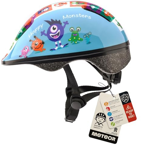 Bike Helmet For Baby, Kids, Boys, Girls - Cycling Safety Small Sizes Child MTB Bike Bicycle Skateboard Scooter Lightweight Adjustable Breathable - MV6-2 - Size: S S 48-52 cm - Motif : Happy monsters