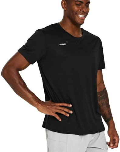 TLRUN Ultralätta löpartröjor för män, torr passform maratontopp, t-shirt, coola kortärmad atletiska t-tröjor, Svart, L