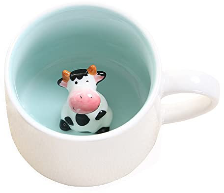 Süß Kuh Kaffeebecher, Tasse aus Keramik mit 3D Tier,Morgen-Schale für Tee, Milch, Morgengetränk und Hochzeiten, Geburtstage Weihnachtsbecher Geschenk