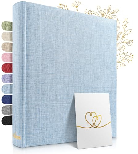 Zeitloos Fotoalbum zum Einkleben - Platz für 500 Fotos (100 Seiten oder 50 Blatt). Echtes leinen in babyblau Foto Album Foto Fotobuch zum einkleben