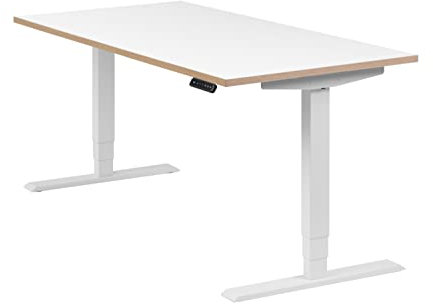 boho office® höhenverstellbarer Schreibtisch 160 x 80 cm - Elektrisch stufenlos, 2 Motoren, inkl. Wireless Charger, Memoryfunktion - Homedesk Weiß inkl. Tischplatte in Weiß mit Multiplexkante