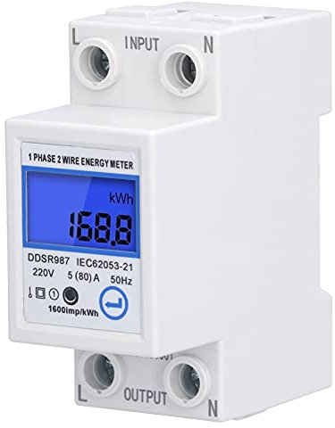 Jadeshay Compteur Electrique Monophasé 5 (80) A Compteurs D'énergie Wattmetre Numérique avec LCD Ecran Rétro Éclairé Installation sur Rail DIN