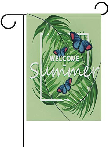 Bannière d'été - Papillon tropical avec feuilles de palmier - Couleurs vives - Résistant aux UV - Pour Noël - 70 x 102 cm