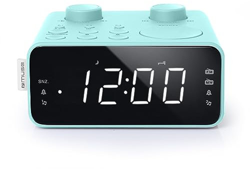 Muse M17CB Radiowecker Dual PLL, 2,3 cm (0,9 Zoll), weißes LED-Display mit Dimmer und 24 HR-Funktion, digitaler UKW/MW PLL-Tuner, 6 Senderspeicher (3FM + 3MW), Wecker über Radio oder Buzzer.