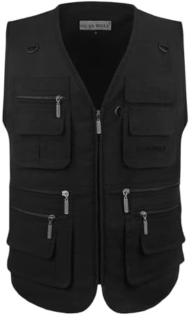 OU YA WOLF Men's Poplin Outdoors Travel Sports Multi-Pockets Work Fishing Vest
