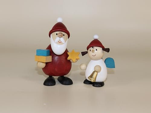 Kunsthandwerk Ullrich Weihnachtsfigur Weihnachtsmann mit Engel BxH 6,8x9,5cm NEU Holzfigur Knecht Rubrecht Santa Claus Nikolaus
