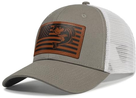 Fishing Gifts for Men Women, Unique Fish Stuff Flag Trucker Hat for Fisherman Best Gift, Black/Grey