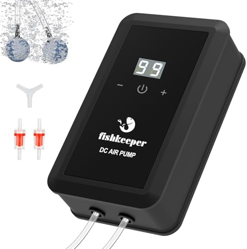 fishkeeper Aquarium Air Pump, 8W 130GPH Dual Outlet Fish Tank Air Pump with Adjustable Airflow Ultra-Quiet Oxygen Aerator Pump with Air Stone Bubbler for 10-120 Gallon Fish Tank