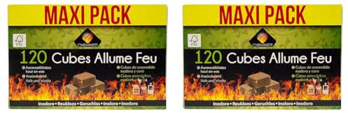 MAXIPACK CHEMINETT 15720-12 Cubes d'allumage écologiques - Boîte de 120 Cubes naturels pour Allumer Le feu de cheminées, poêles et/ou cheminées (Lot de 2)