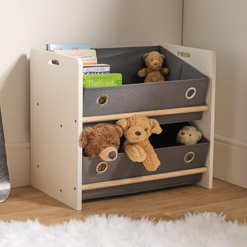 OHS Toy Storage Unit, 2 Tier Kids Storage Boxes Living Room Bedroom Playroom Storage Decorative Wood Kids Toy Storage Units for Books Clothes Blankets - 55 x 50 x 35cm