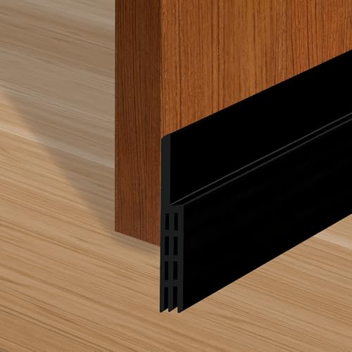 Adhesive Backed Door Draft Stopper – Silicone Under Door Sweep for Interior & Exterior Doors, Noise & Air Insulation, Self Stick Weather Stripping Door Seal, 2 W x 39 L (Black) by Randall Mfg
