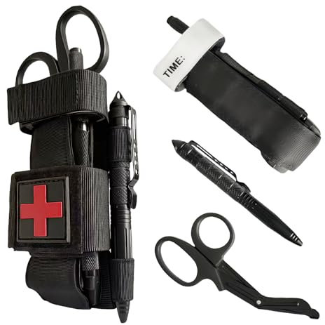 Set da tourniquet con supporto nero, borsa EMT con forbici mediche, emergenza e controllo della perdita di sangue all'aperto – Escursionismo, caccia, campeggio, sport all'aria aperta e attrezzatura di