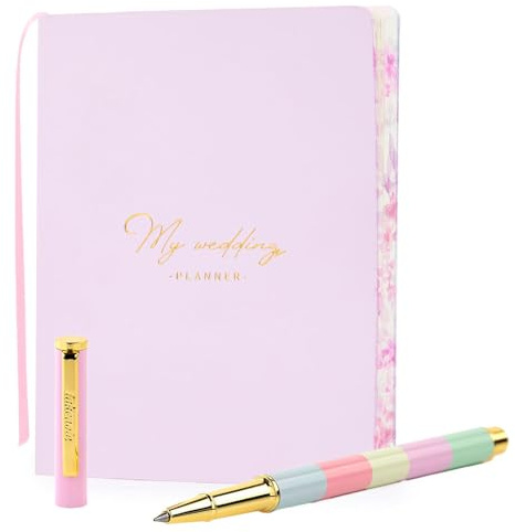 Agenda Calendario Wedding Planner + Boligrafo Tinta Negra - Organizador novia,15,5 x 20,5 cm, guía, ilustraciones, regalo, marcapáginas, pegatinas, wedding planner - BOLI RAYAS