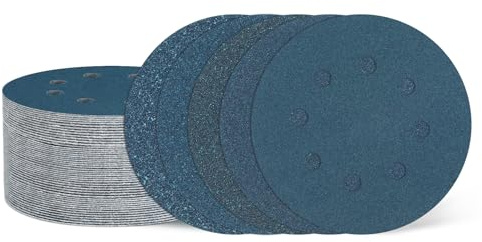 sourcing map 50 discos de lija de 125 mm, 8 agujeros, grano 40/60/80/120/240, papel de lija orbital aleatorio para carpintería, metal, pulido de piedra, color azul