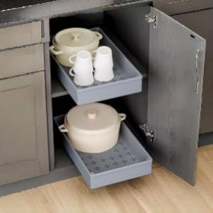 Set of 3 Telescopic Drawers for Gluing, Extendable Drawer Kitchen Cabinet Organiser, Pull-Out Kitchen Cabinet Telescopic Drawer for Kitchen, Pantry and Bathroom, 13.5 + 18 + 27 cm W x 40 cm D x 7 cm H