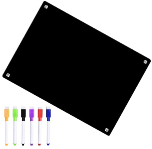 FOMIYES Tablero de Planificación Magnético Negro A4, Pizarra Acrílica Borrable 6 Rotuladores, Organizador Reutilizable para Nevera, Suministros Hogar y Cocina, Calendario Semanal