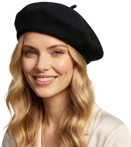 Lafefe Wool French Beret hat Women, Female Autumn and Winter England Retro Hundred with Autumn Candy Colour Painter Octagonal Beret - Black