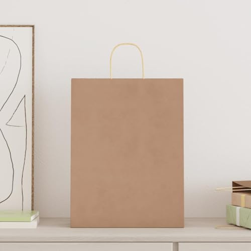 QUAHEAS Pappersbärkassar brun med pappersrep 32 x 12 x 42 cm, 50 stycken kraftpapperspåsar för gåva, fest, gåva, förpackning, födelsedag, bröllop, jul, påsk, fest